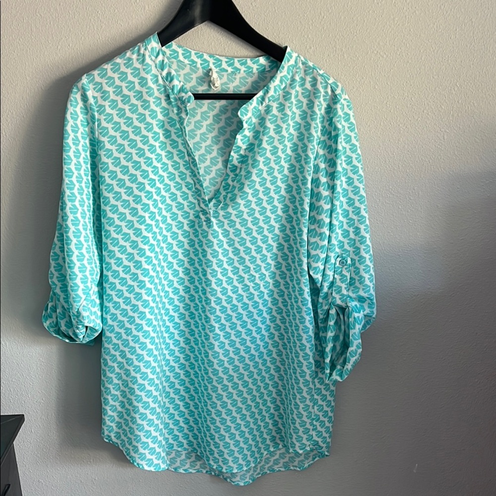 Aqua Patterned Women's Top